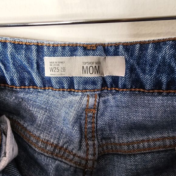 Topshop Medium Blue Wash Moto Mom Jeans 5-Pocket Distressed Straight Leg 25 - Picture 4 of 6